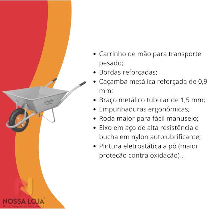 Carrinho De Mão C/ Caçamba Metálica Extra Forte 65L Tramontina