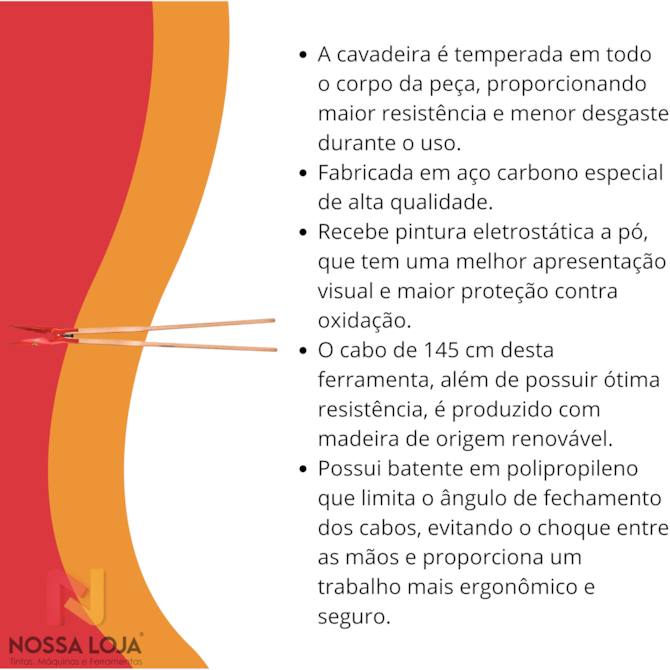 Cavadeira Articulada Metálica C/ Cabos de Madeira e Batente Plástico 145cm Tramontina