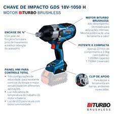 CHAVE DE IMPACTO A BATERIA GDS 18V-1050 H BRUSHLESS 18V S/ BATERIA BOSCH