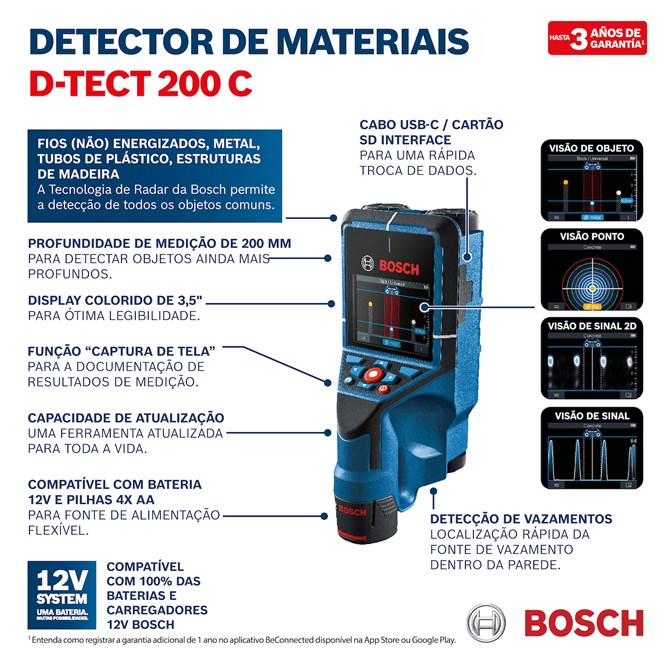 Detector e scanner de parede D-TECT 200 C Bosch