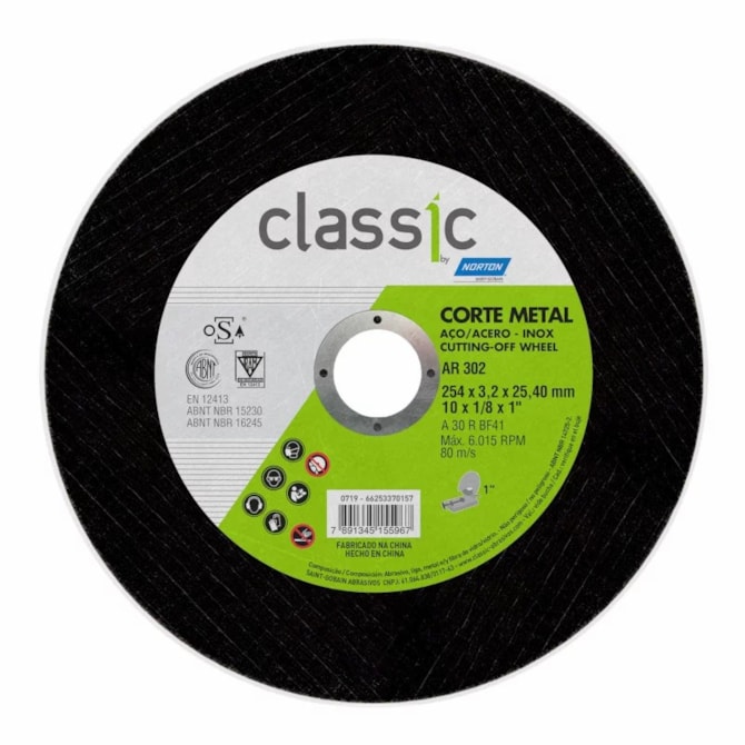 DISCO CORTE 254MM X 19.10MM AR302 CLASSIC NORTON