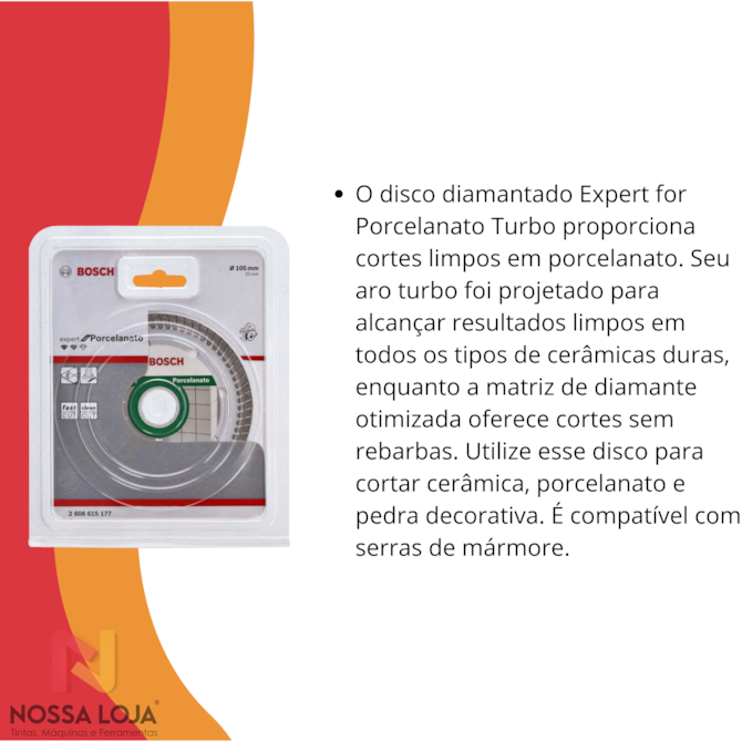 Discos diamantado Expert Porcelanato Turbo 105x20x1,4x8mm Bosch 