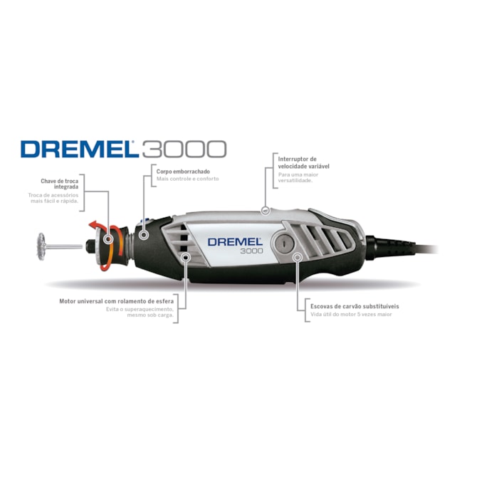 Dremel 3000 Micro Retífica 120W com 10 Acessórios 127V