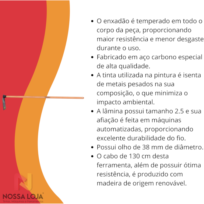 Enxadão Estreito 2.5 em Aço C/ Cabo de Madeira 130cm Tramontina
