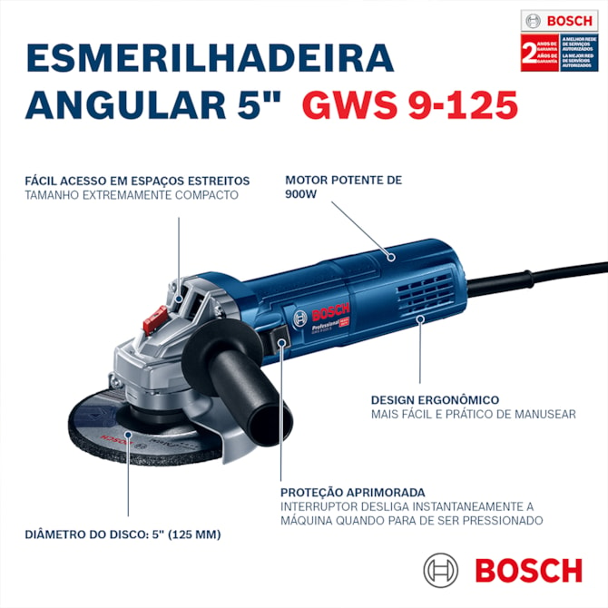 ESMERILHADEIRA ANGULAR 5" GWS 9-125 900W BOSCH