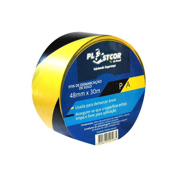 FITA DE DEMARCAÇÃO PRETO E AMARELO 48MMX30M PLASTCOR