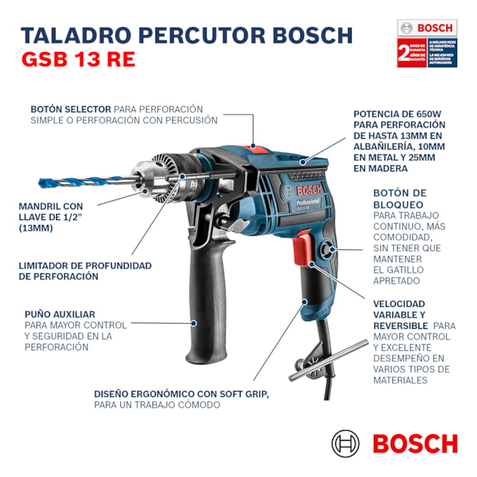 FURADEIRA DE IMPACTO GSB 13 RE 650W 127V BOSCH