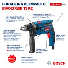 Furadeira de Impacto GSB 13 RE 750W Bivolt Bosch