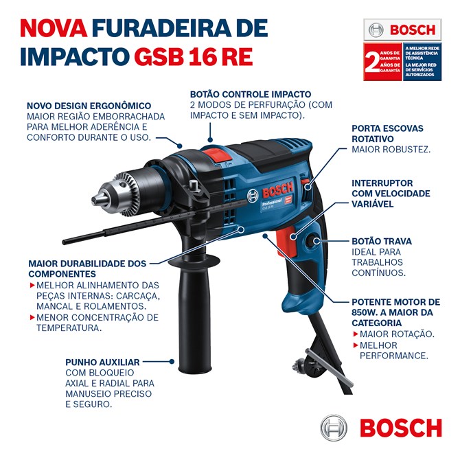 Furadeira de Impacto GSB 16 RE 850W Bosch
