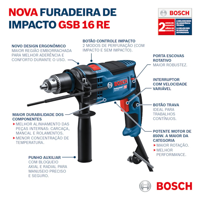 Furadeira de Impacto GSB 16 RE 850W Bosch