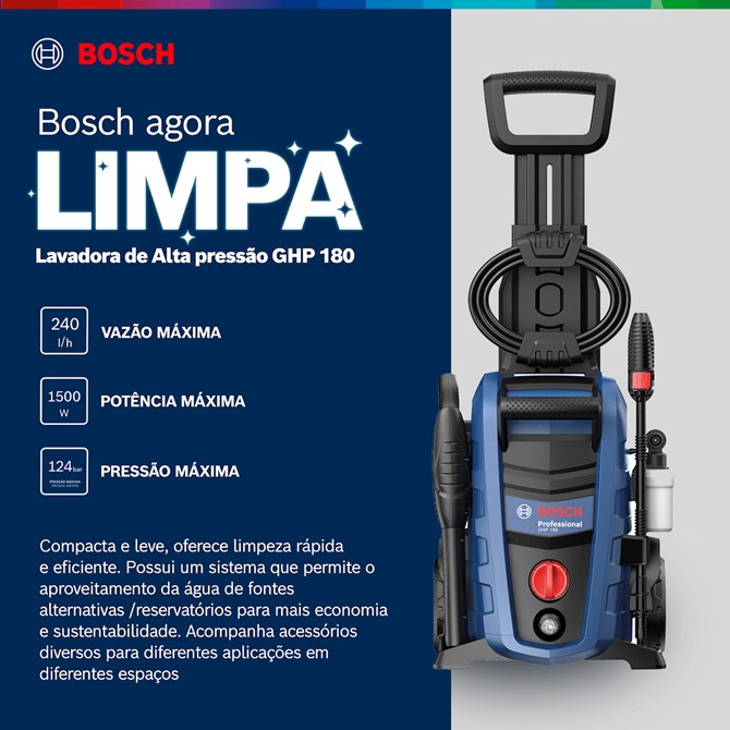 Lavadora de Alta Pressão GHP 180 1800 PSI 1500W Bosch