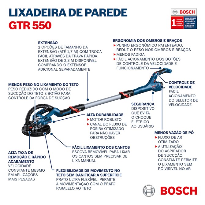 LIXADEIRA DE PAREDE GTR 550 C/ MALETA BOSCH