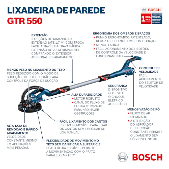 LIXADEIRA DE PAREDE GTR 550 C/ MALETA BOSCH