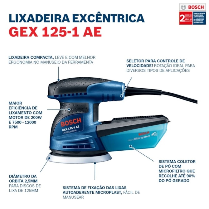 LIXADEIRA ORBITAL GEX 125-1 AE 250W BOSCH