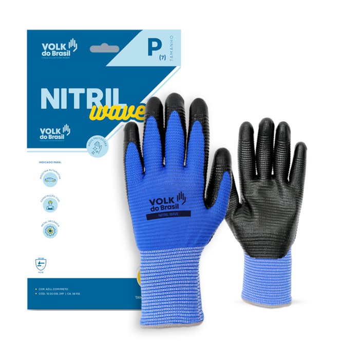 LUVA NITRIL WAVE AZUL TAM.7 (P) VOLK 