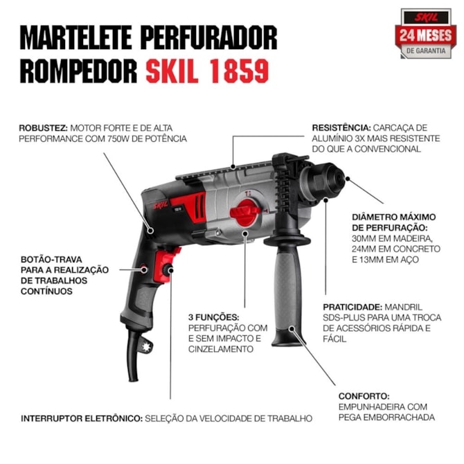 MARTELETE PERFURADOR 1859 750W C/ ACESS. E MALETA SKIL