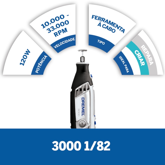 MICRO RETÍFICA 3000 COM EIXO FLEXÍVEL E 82 ACESSÓRIOS 127V DREMEL