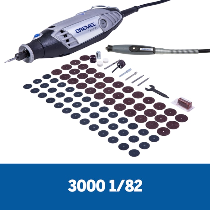 MICRO RETÍFICA 3000 COM EIXO FLEXÍVEL E 82 ACESSÓRIOS 127V DREMEL