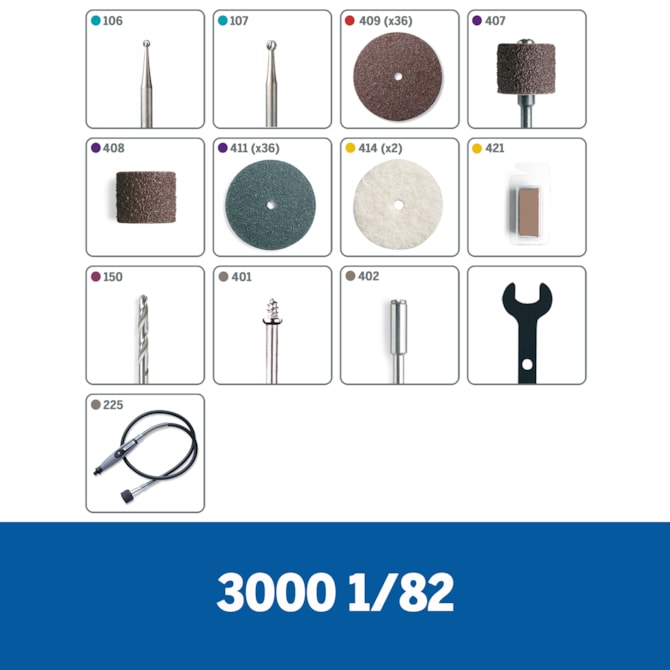 MICRO RETÍFICA 3000 COM EIXO FLEXÍVEL E 82 ACESSÓRIOS 127V DREMEL