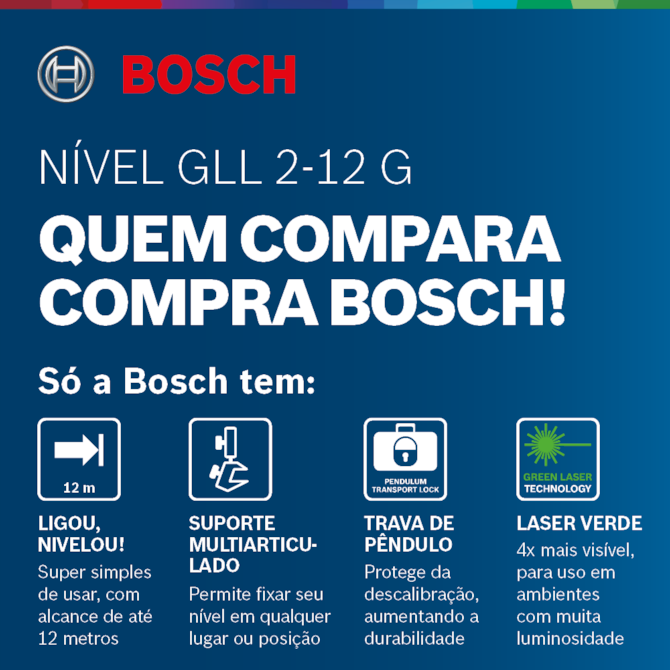 Nível a Laser Verde GLL 2-12 G Alcance 12m C/ Suporte Bosch