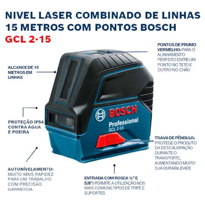 NÍVEL LASER VERMELHO GCL 2-15 15M BOSCH