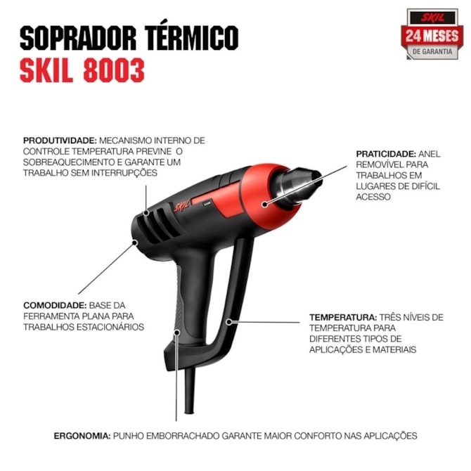 PISTOLA DE CALOR 8003 1200W 127V, COM 1 BOCAL SKIL 