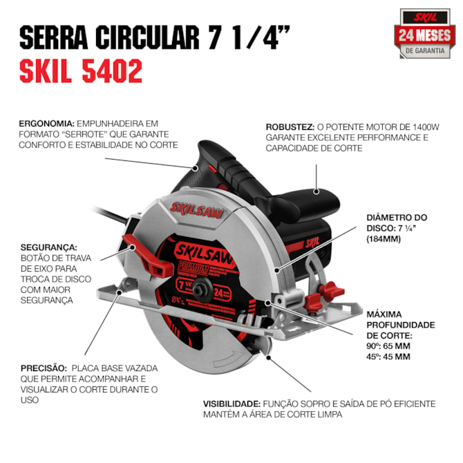 SERRA CIRCULAR 5402 1400W 127V COM DISCO 24 DENTES SKIL