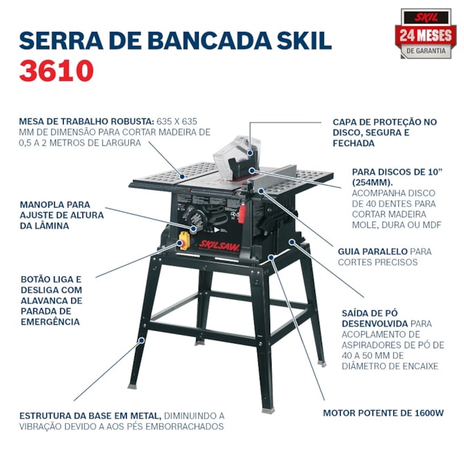 SERRA DE MESA 3610 1600W 127V C/ 1 DISCO E ACESSÓRIOS SKIL