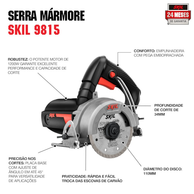 Serra Mármore 9815 1200W 127V com 2 chaves Skil