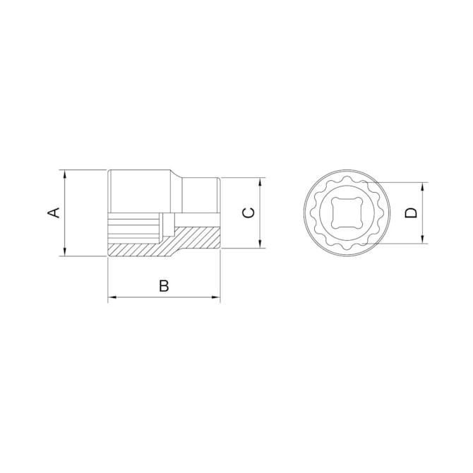 SOQUETE ESTRIADO EM AÇO CROMO VANÁDIO 13MM ENCAIXE 1/2'' PRO TRAMONTINA