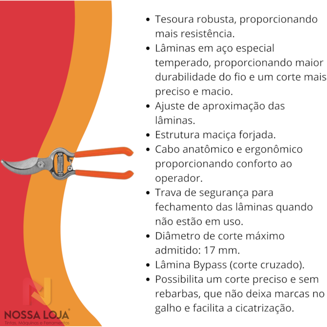 Tesoura De Poda Forjada Em Aço C/ Cabo Emborrachado Tramontina