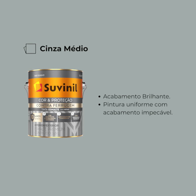 Tinta Esmalte Contra Ferrugem Cinza Médio 3,6L Suvinil