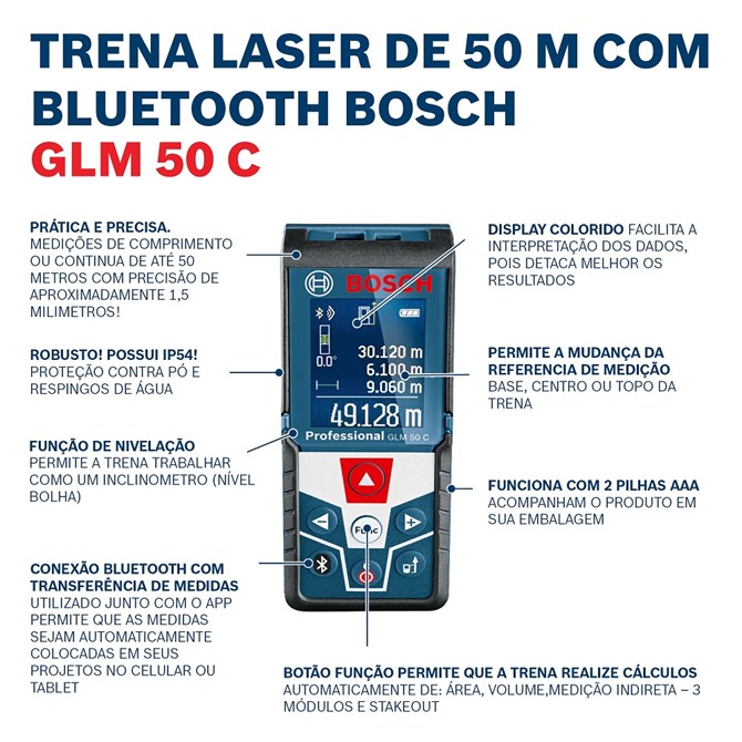 TRENA LASER GLM 50 C 50M C/ BLUETOOTH BOSCH