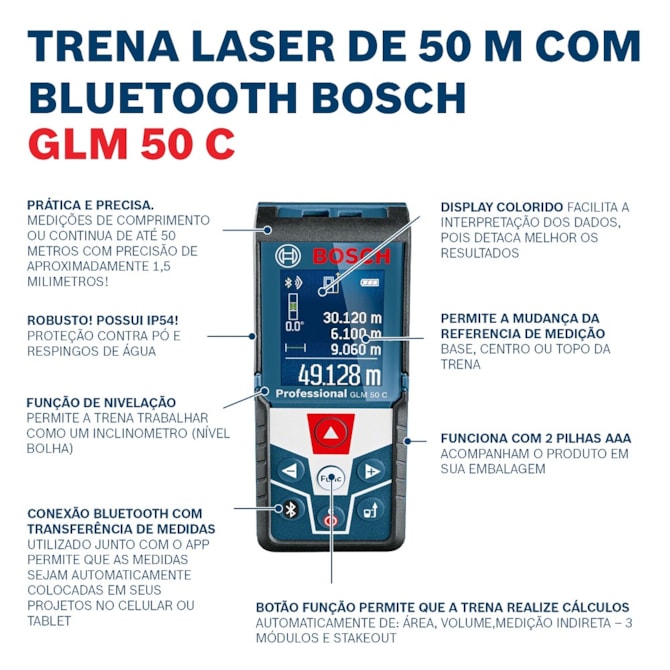 TRENA LASER GLM 50 C 50M C/ BLUETOOTH BOSCH